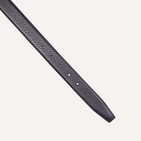 Black Grained Leather Silver Buckle 30mm Belt