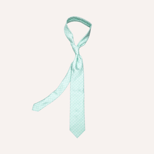Mint Green & White Flower Pattern Silk Tie