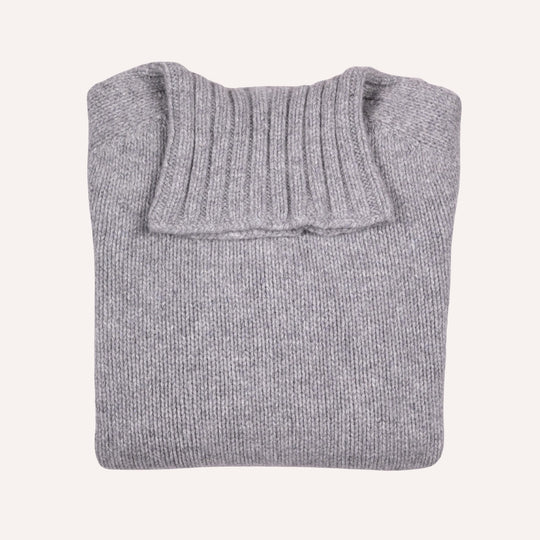Flannel Grey Lambswool Roll Neck Sweater