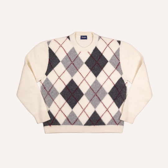White & Grey Argyle Cashmere Sweater