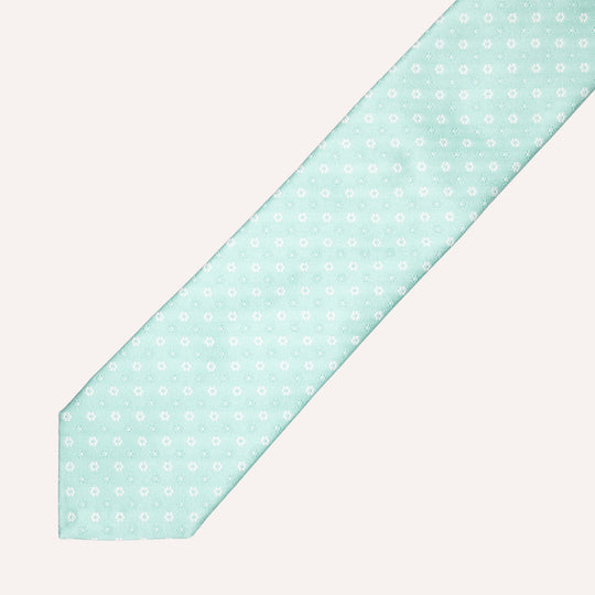 Mint Green & White Flower Pattern Silk Tie