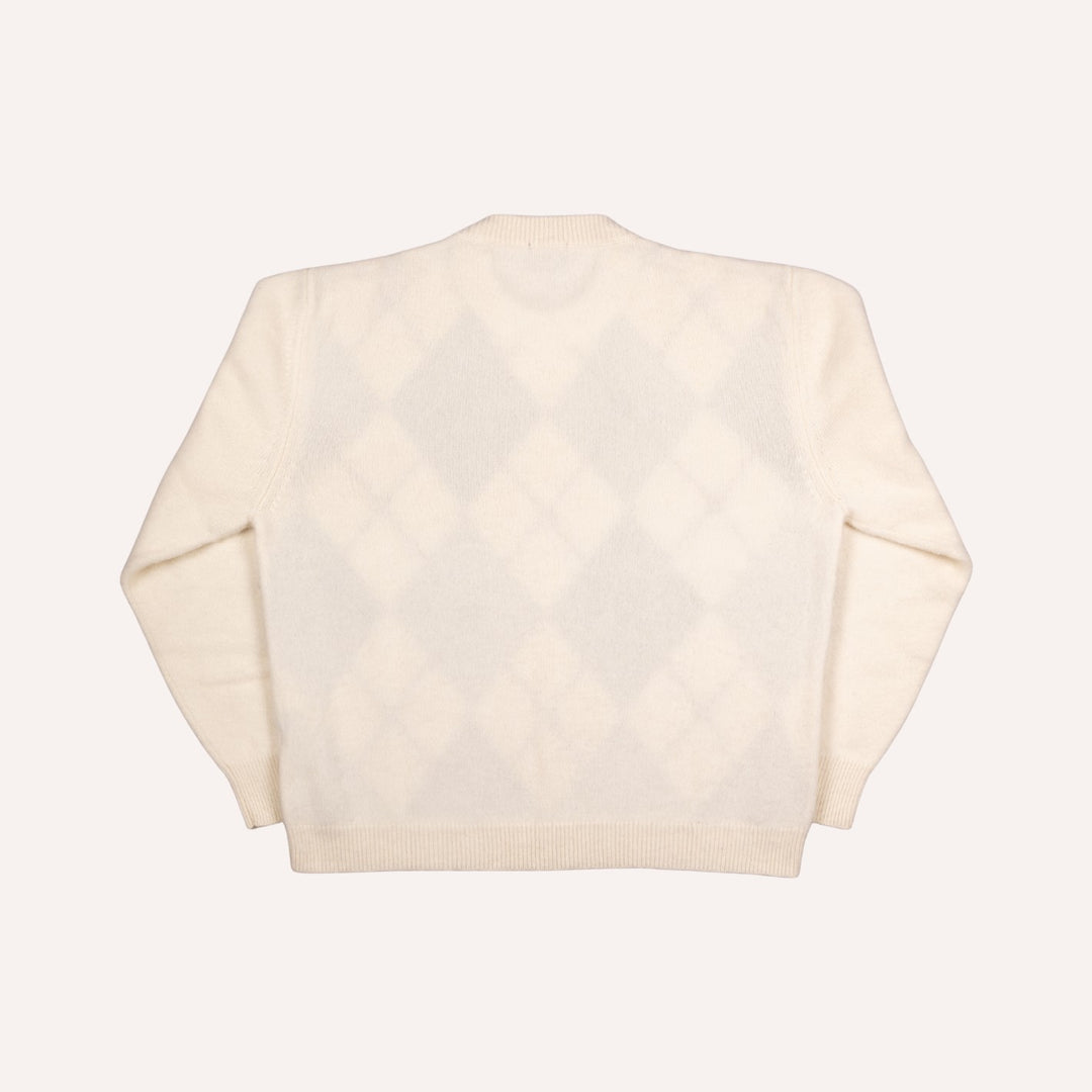 White & Grey Argyle Cashmere Sweater
