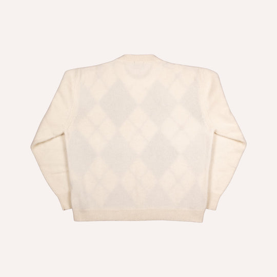 White & Grey Argyle Cashmere Sweater