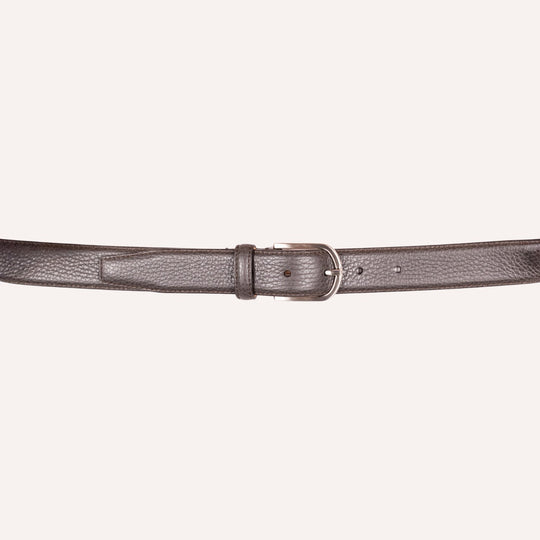 Dark Brown Grained Leather Silver Buckle 30mm Belt