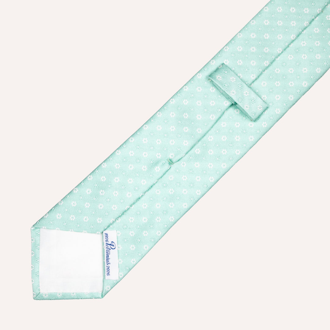 Mint Green & White Flower Pattern Silk Tie