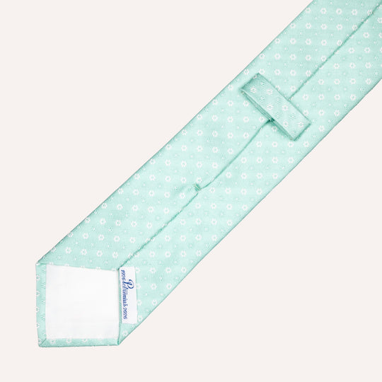 Mint Green & White Flower Pattern Silk Tie