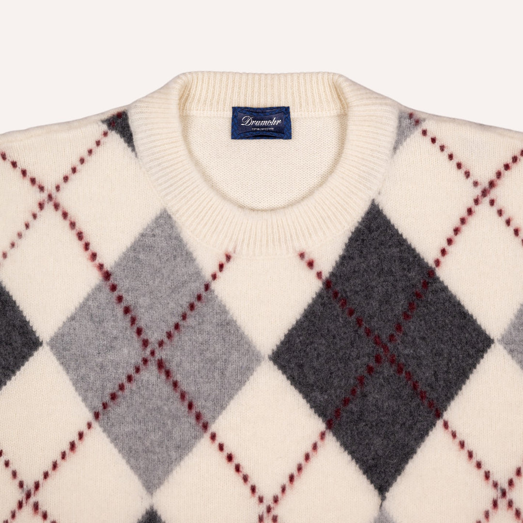 White & Grey Argyle Cashmere Sweater