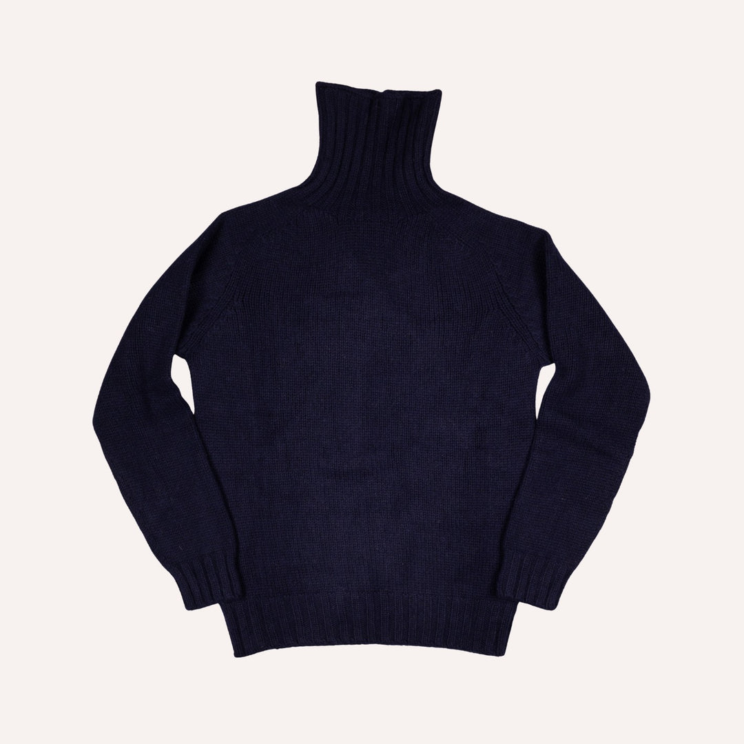 Navy Lambswool Roll Neck Sweater