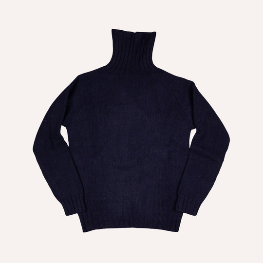 Navy Lambswool Roll Neck Sweater