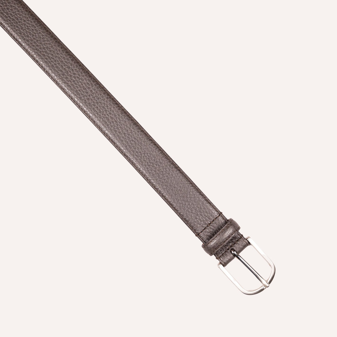 Dark Brown Grained Leather Silver Buckle 30mm Belt