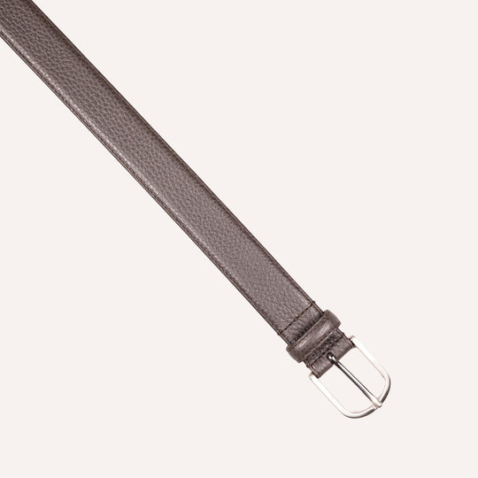 Dark Brown Grained Leather Silver Buckle 30mm Belt