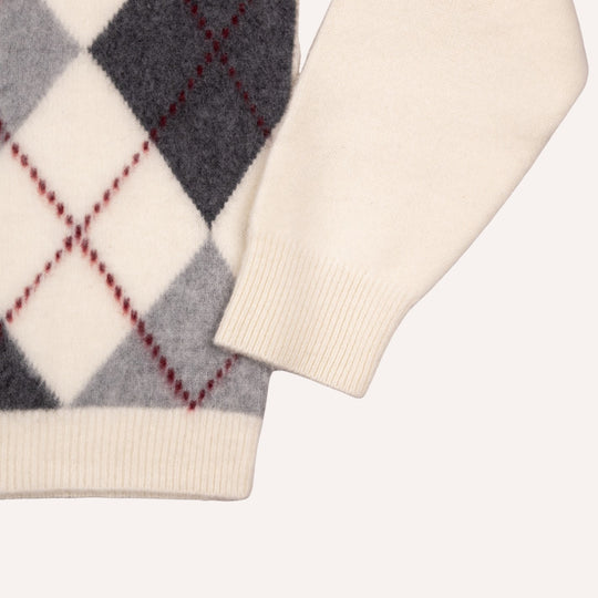 White & Grey Argyle Cashmere Sweater
