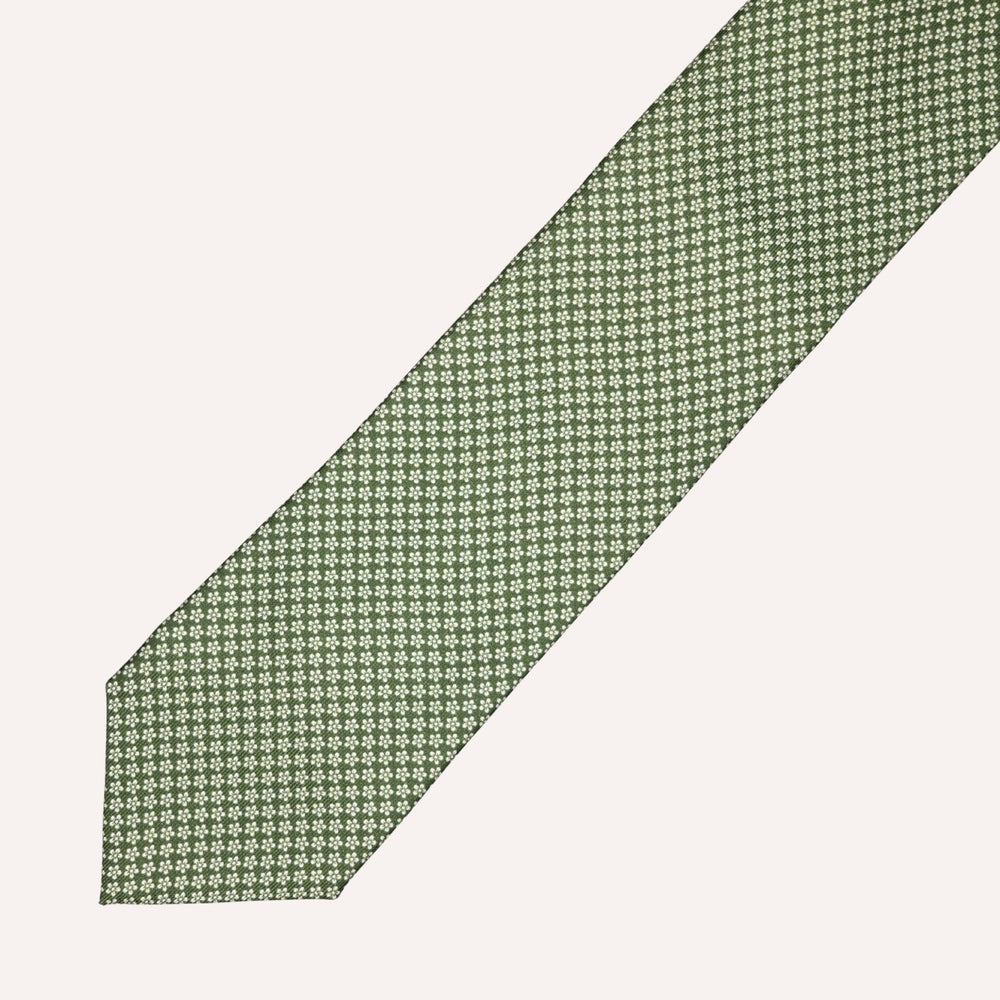 Green Micro Flower Pattern Silk Tie