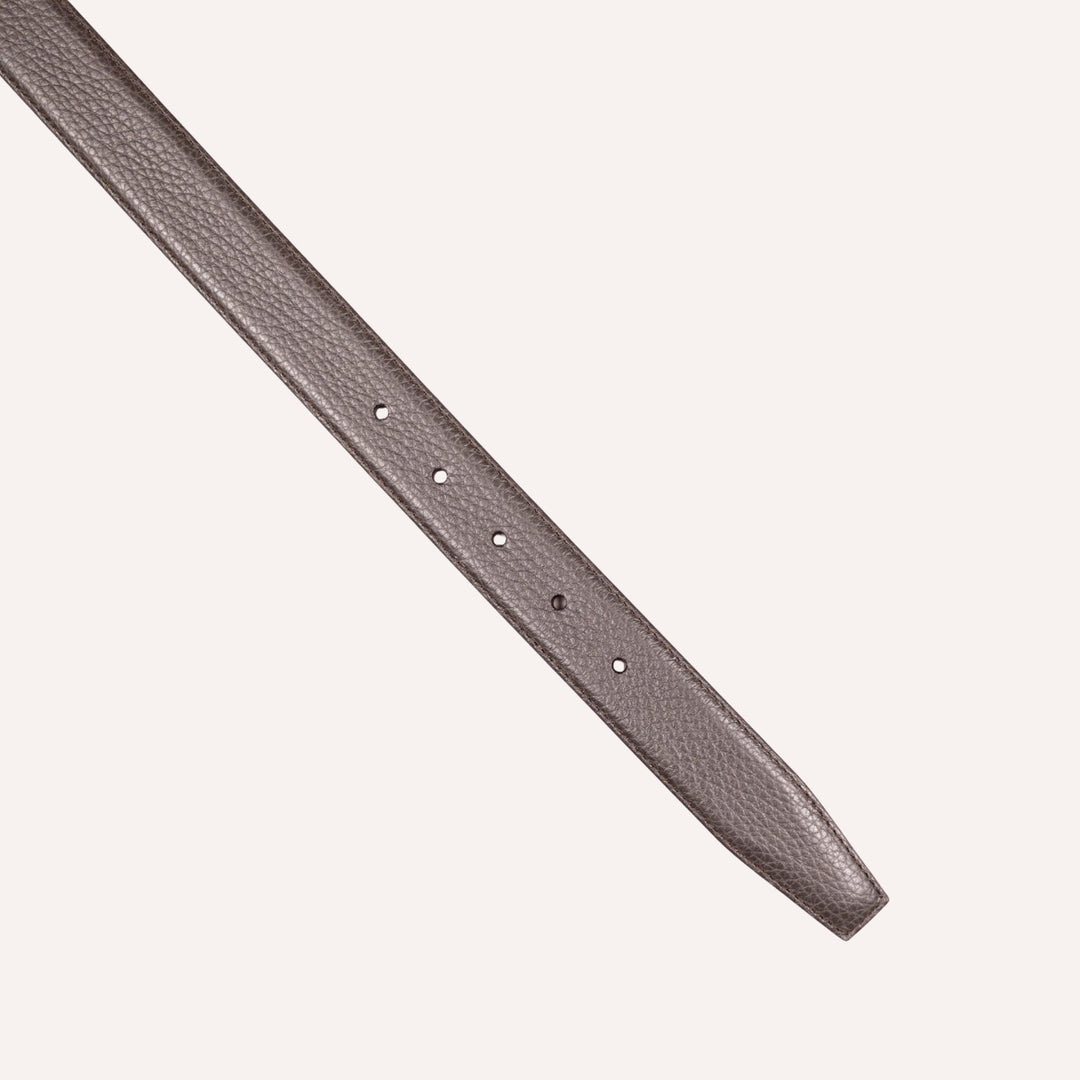 Dark Brown Grained Leather Silver Buckle 30mm Belt