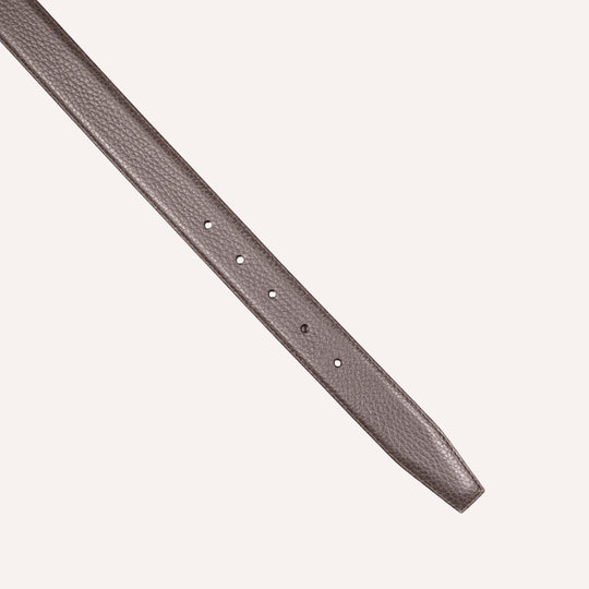 Dark Brown Grained Leather Silver Buckle 30mm Belt