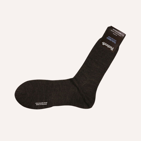 Brown Ribbed Merino Wool Ankle Length Socks