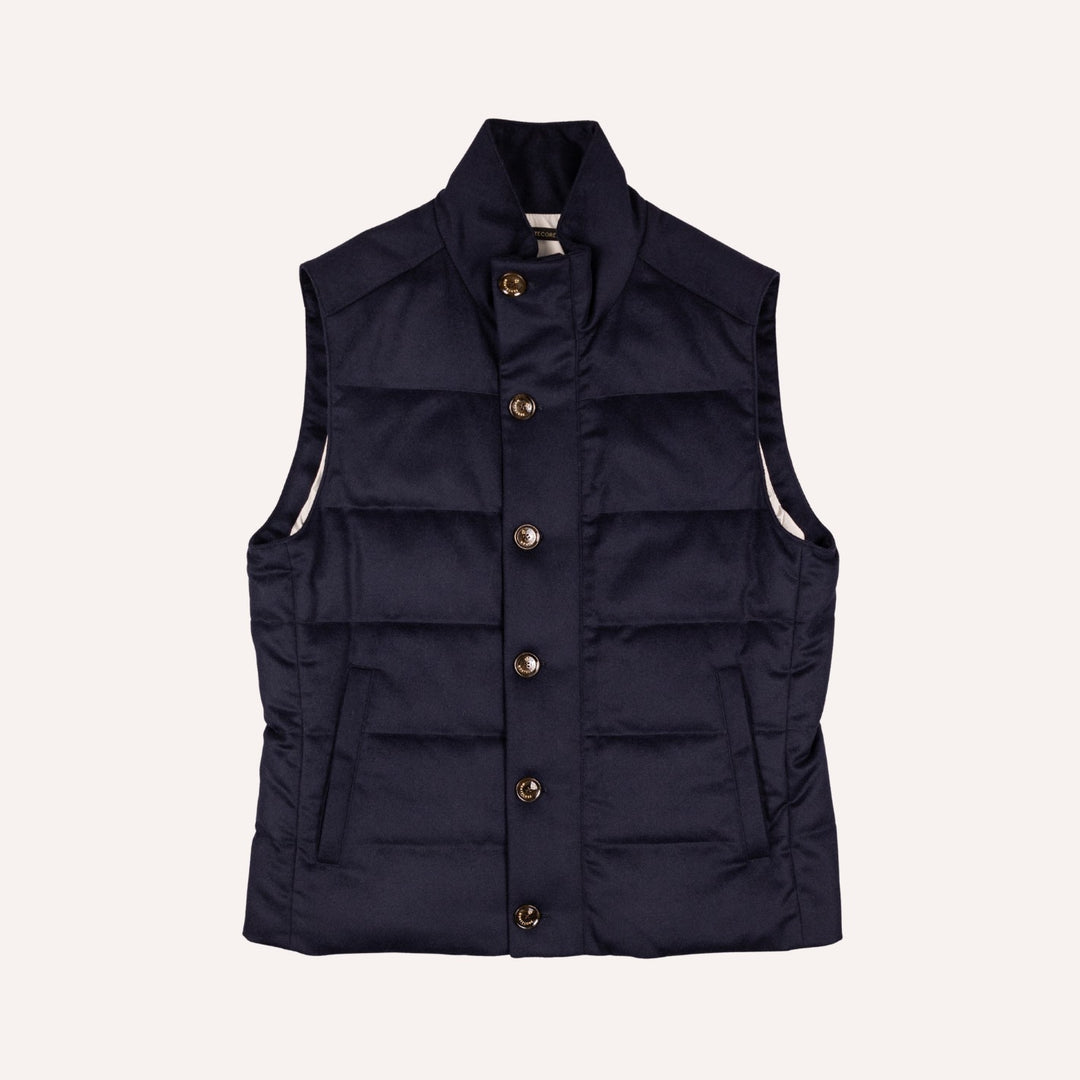 Navy Wool Silk Cashmere Quilted Gilet
