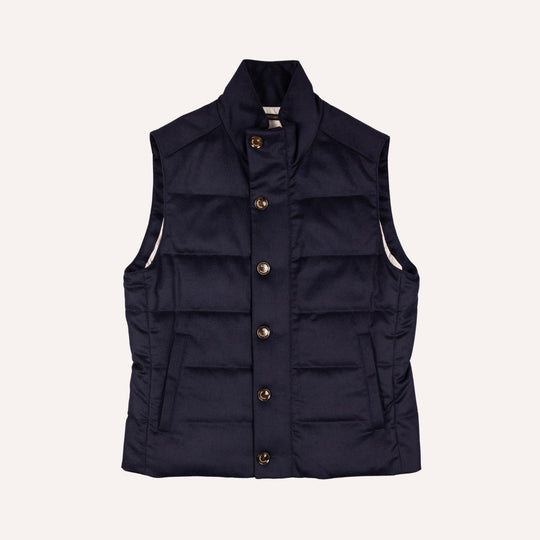 Navy Wool Silk Cashmere Quilted Gilet