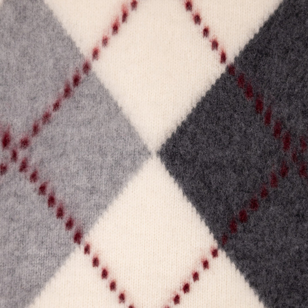 White & Grey Argyle Cashmere Sweater