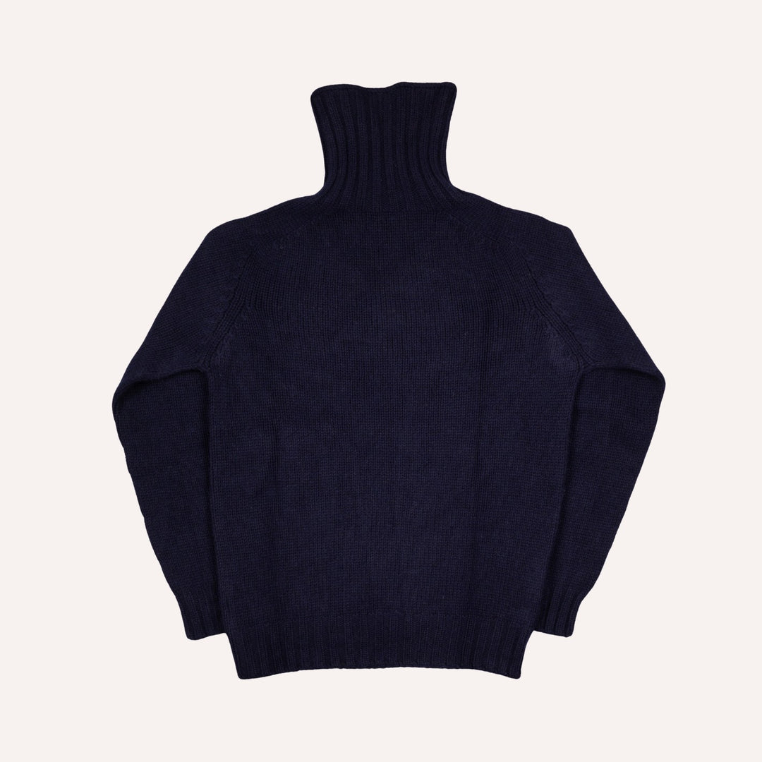 Navy Lambswool Roll Neck Sweater