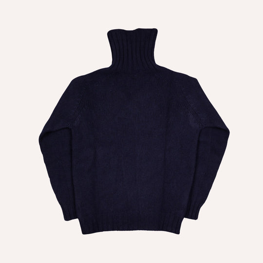 Navy Lambswool Roll Neck Sweater