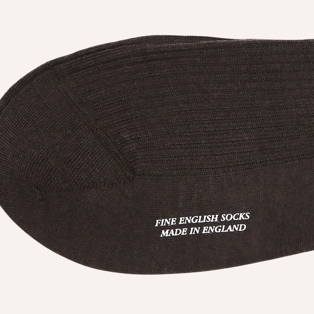 Brown Ribbed Merino Wool Ankle Length Socks