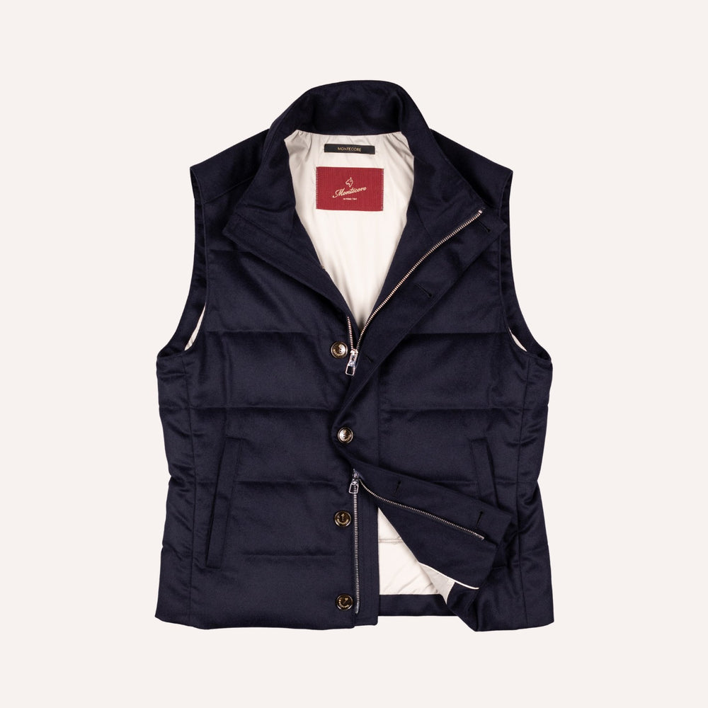 Navy Wool Silk Cashmere Quilted Gilet