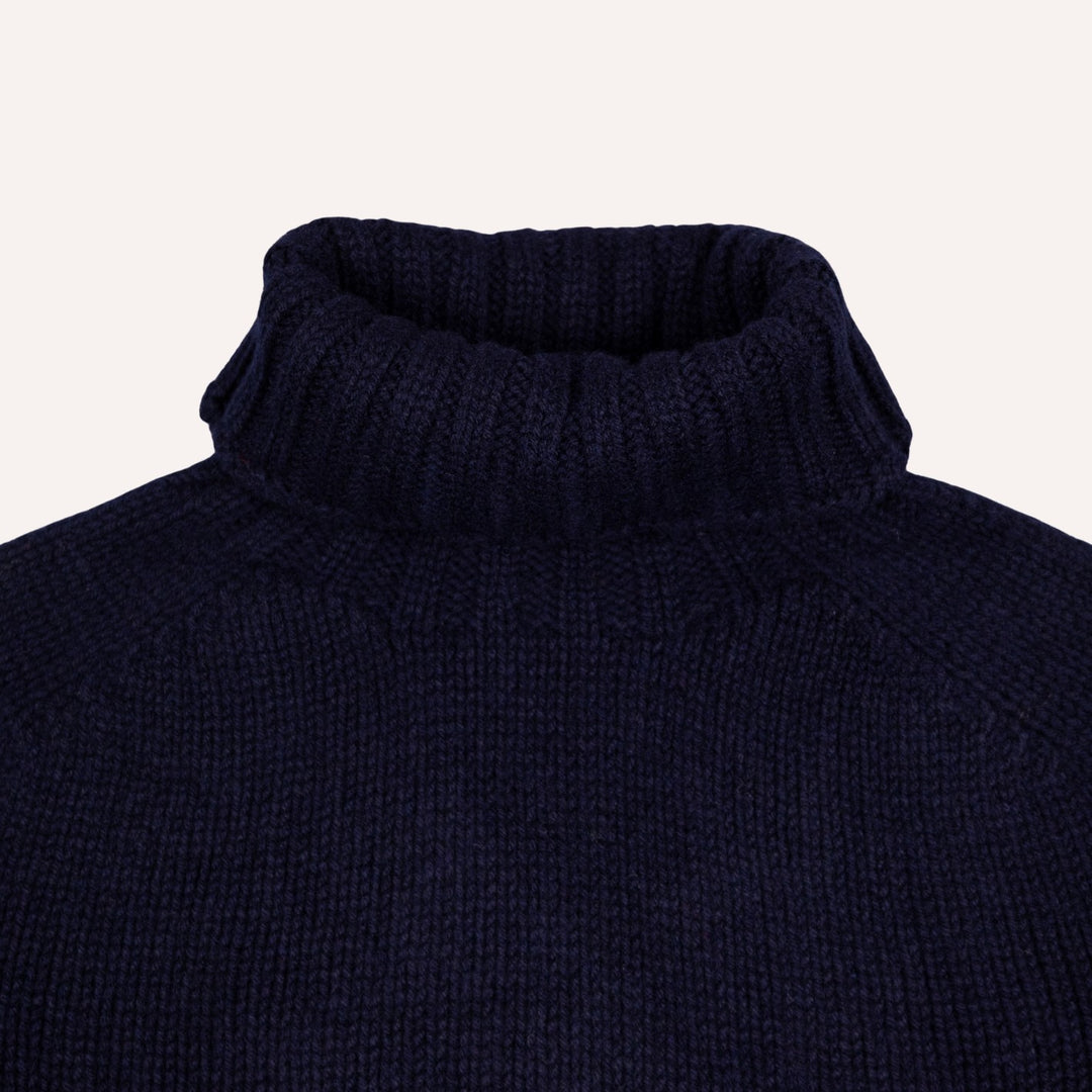 Navy Lambswool Roll Neck Sweater