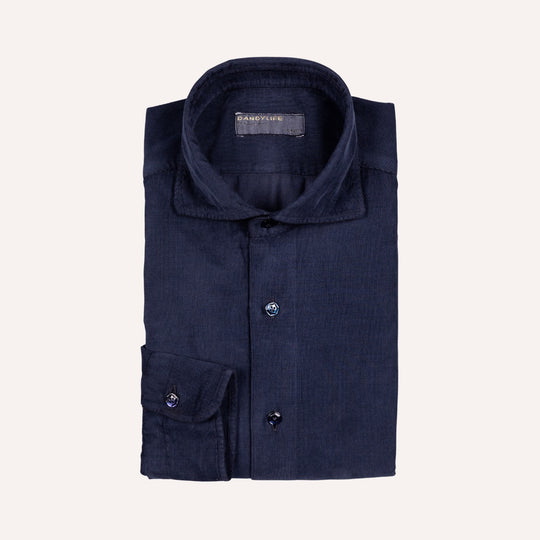 Navy Cotton Corduroy Cutaway Shirt - Slim Fit