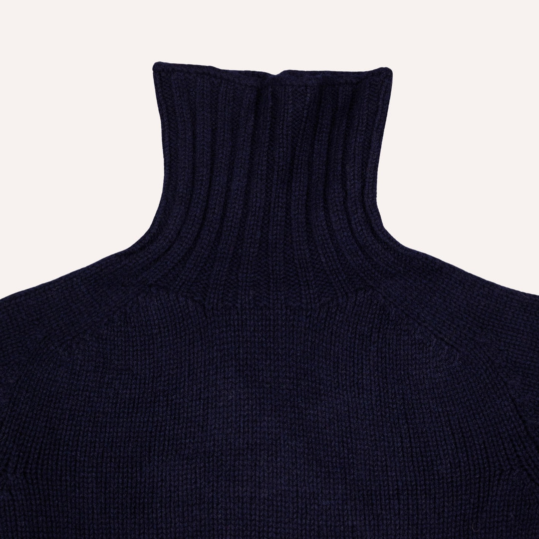 Navy Lambswool Roll Neck Sweater