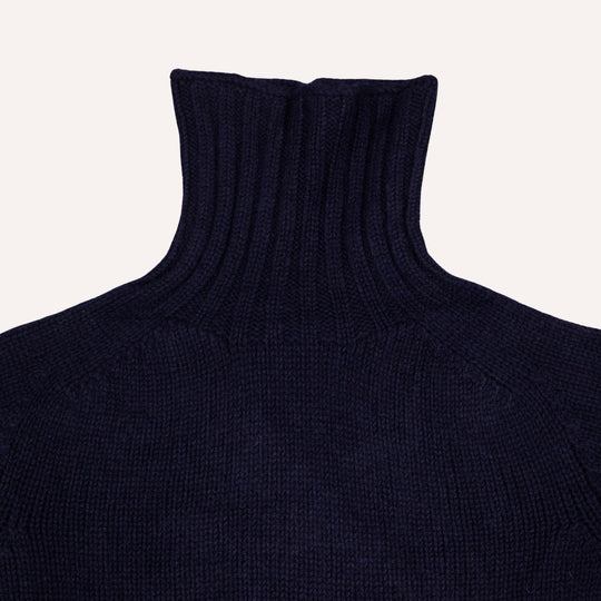Navy Lambswool Roll Neck Sweater