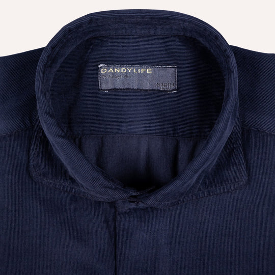Navy Cotton Corduroy Cutaway Shirt - Slim Fit