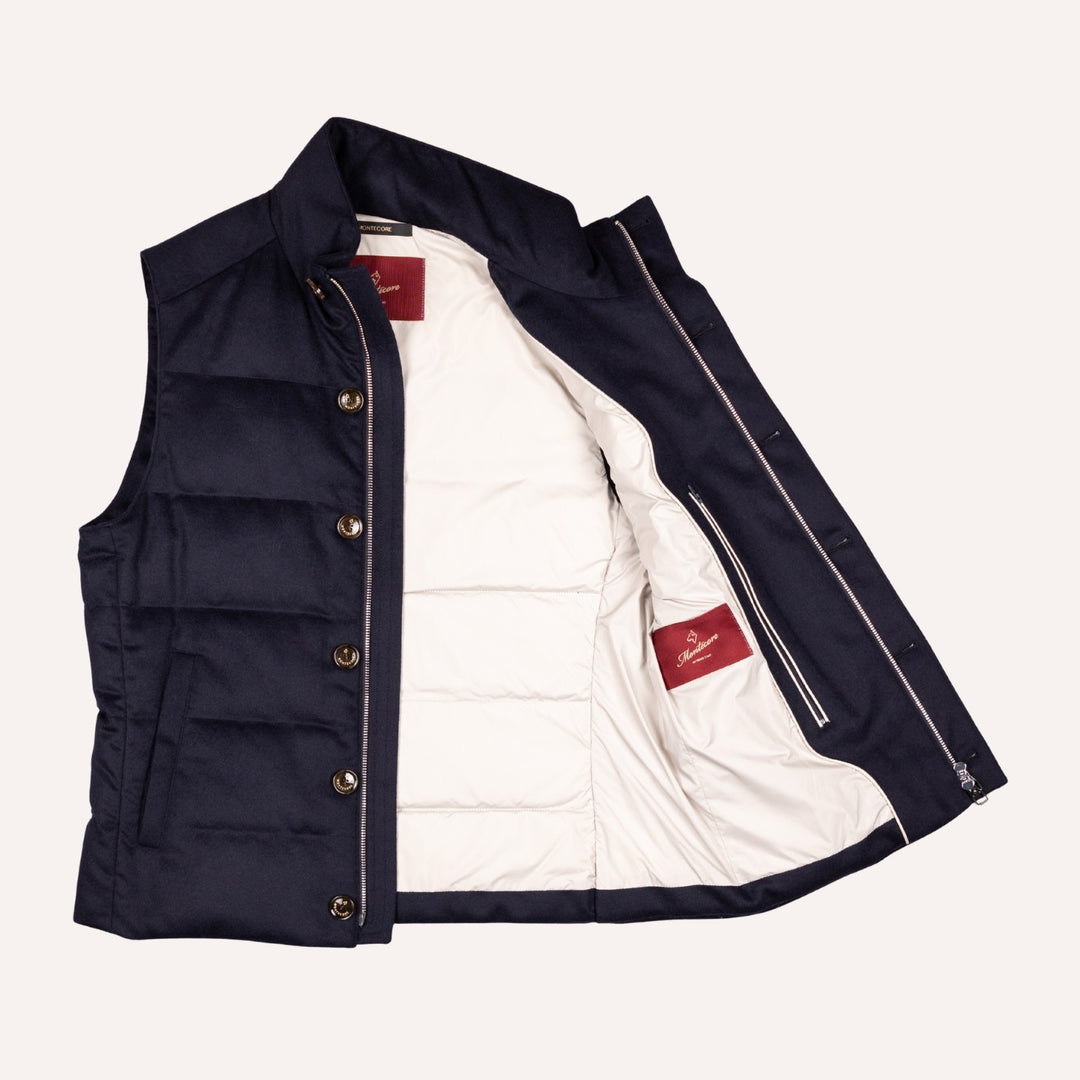 Navy Wool Silk Cashmere Quilted Gilet