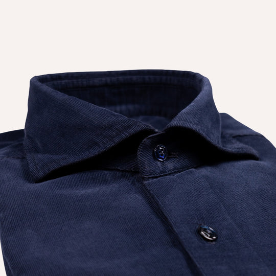 Navy Cotton Corduroy Cutaway Shirt - Slim Fit