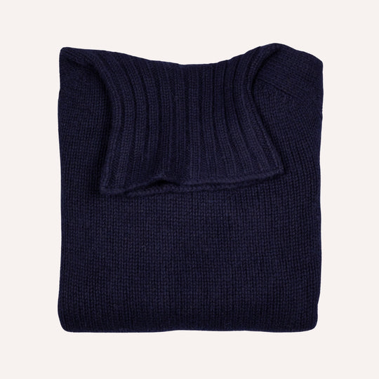 Navy Lambswool Roll Neck Sweater