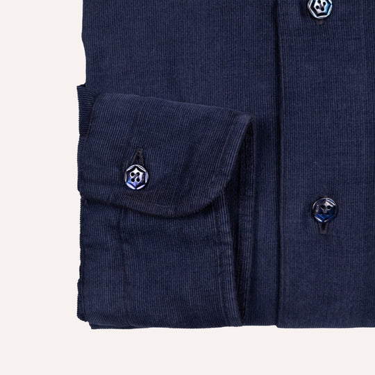 Navy Cotton Corduroy Cutaway Shirt - Slim Fit