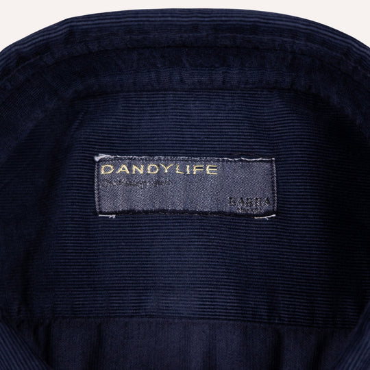 Navy Cotton Corduroy Cutaway Shirt - Slim Fit