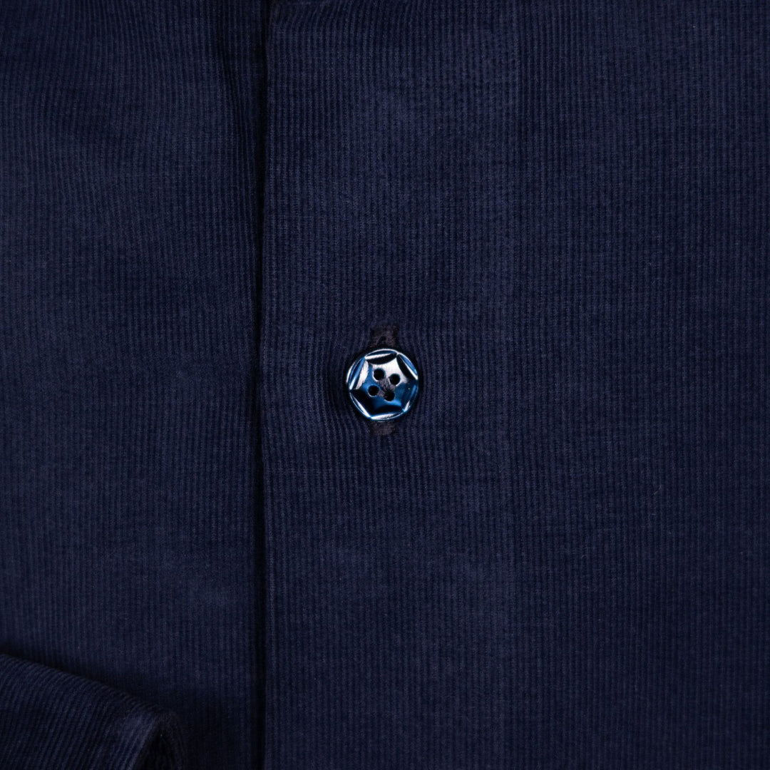 Navy Cotton Corduroy Cutaway Shirt - Slim Fit