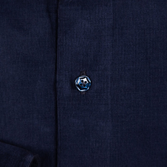 Navy Cotton Corduroy Cutaway Shirt - Slim Fit