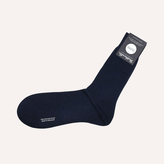 Navy Ribbed Merino Wool Ankle Length Socks