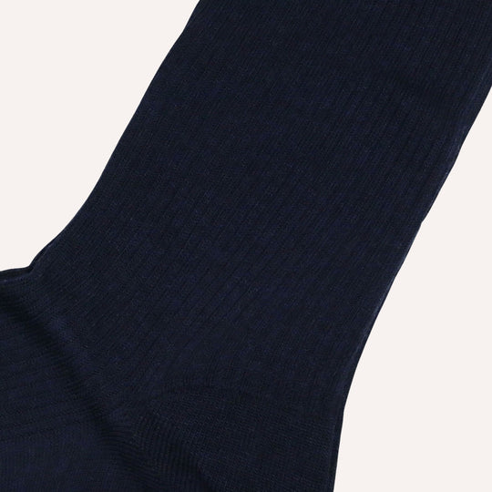 Navy Ribbed Merino Wool Ankle Length Socks