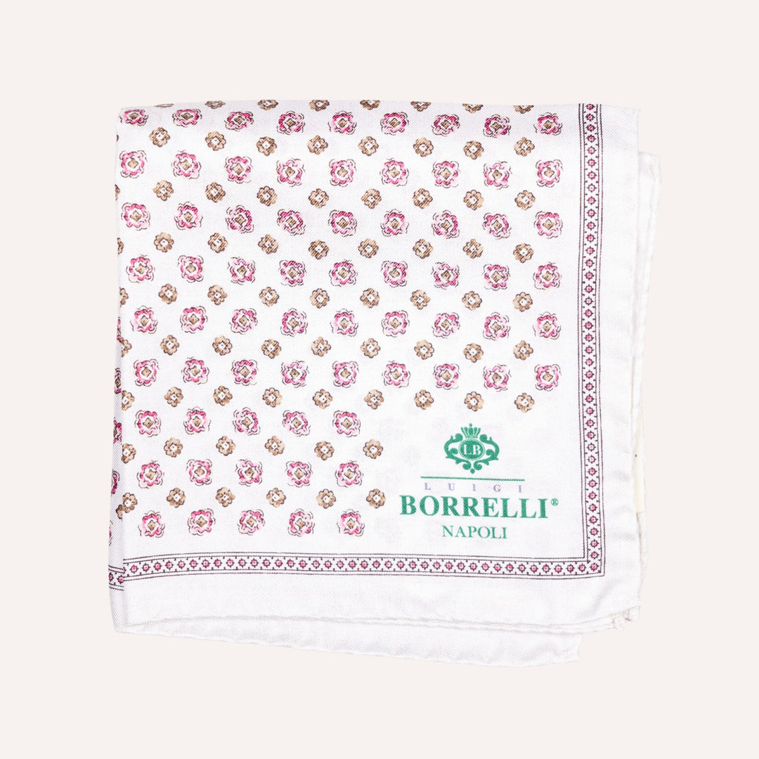 Ecru Brown Rose Flower Pattern Pocket Square