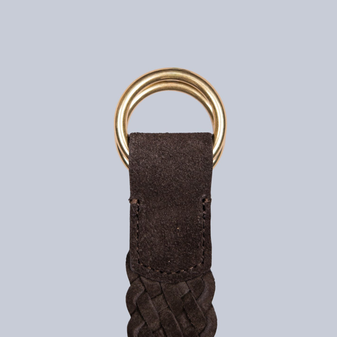 Brown Woven Suede Ring Buckle Belt