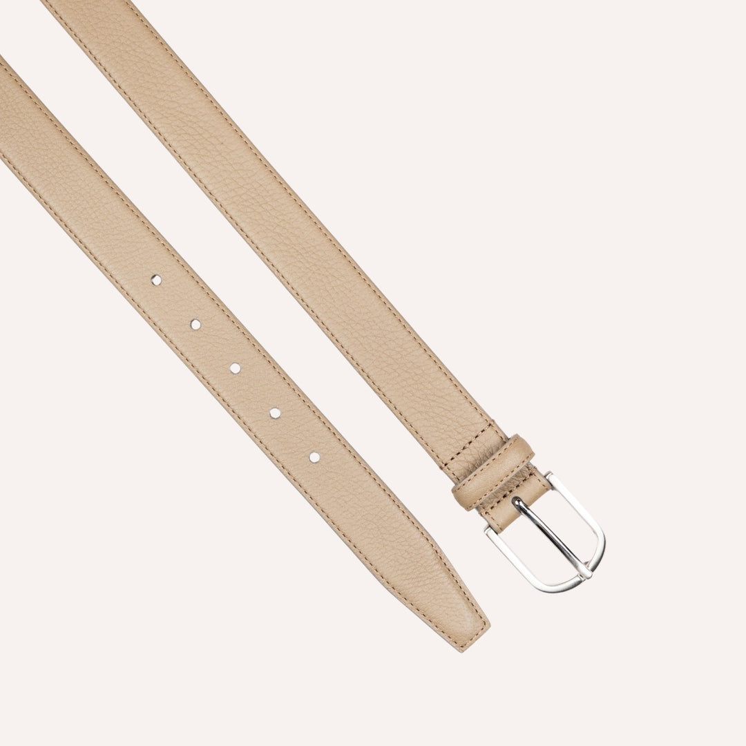 Olive Green Grained Leather Silver Buckle 30mm Belt