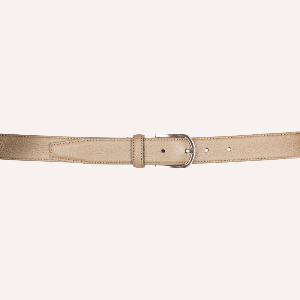 Olive Green Grained Leather Silver Buckle 30mm Belt