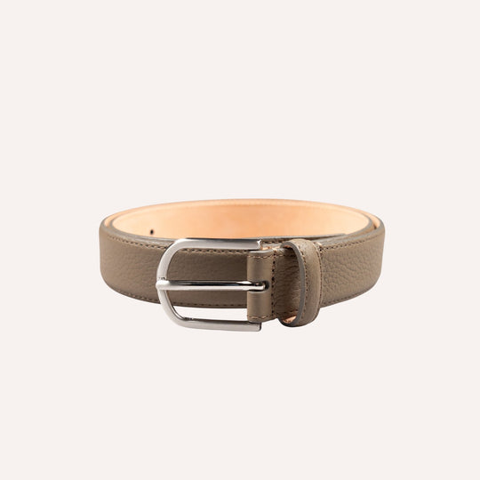 Olive Green Grained Leather Silver Buckle 30mm Belt