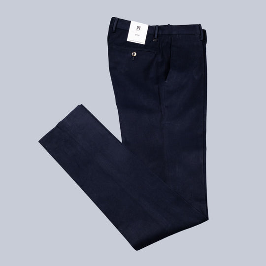 Navy Washed Cotton Twill Trousers