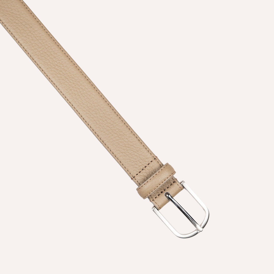 Olive Green Grained Leather Silver Buckle 30mm Belt