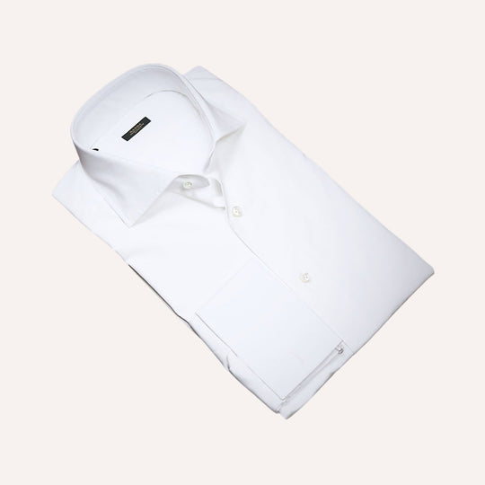 White Double Cuff Slim Fit Cutaway Shirt