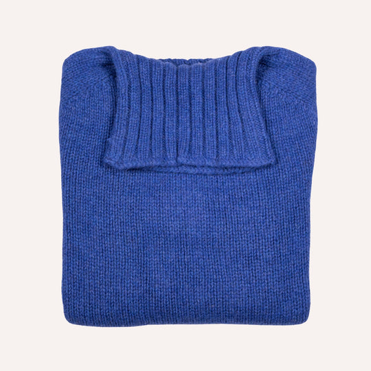 Cobalt Blue Lambswool Roll Neck Sweater